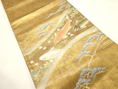 平和屋着物●六通柄袋帯　作家物　手描き　鯉　金彩　引箔　正絹　逸品　CABG2868dy