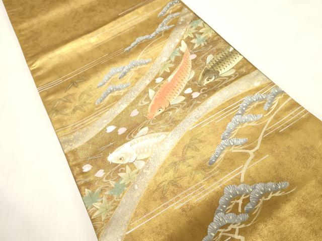 平和屋着物●六通柄袋帯　作家物　手描き　鯉　金彩　引箔　正絹　逸品　CABG2868dy