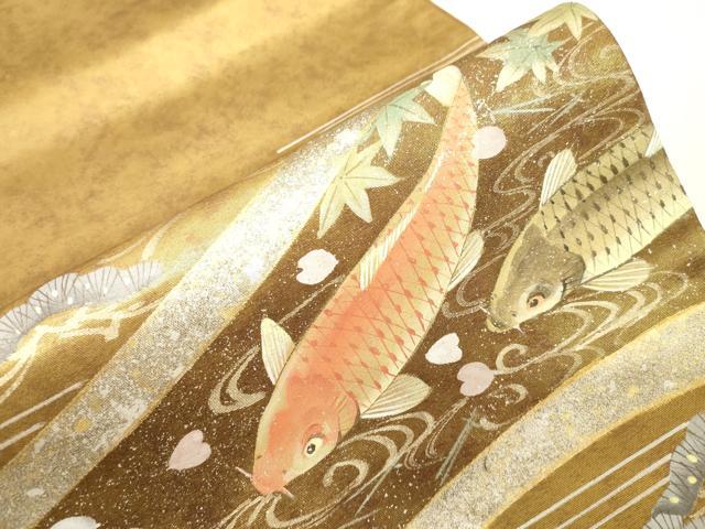 平和屋着物●六通柄袋帯　作家物　手描き　鯉　金彩　引箔　正絹　逸品　CABG2868dy