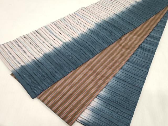 平和屋着物●両面　全通柄袋帯　紬地　横段文　正絹　逸品　未使用　CABG2871dy