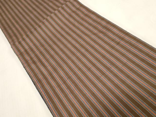 平和屋着物●両面　全通柄袋帯　紬地　横段文　正絹　逸品　未使用　CABG2871dy