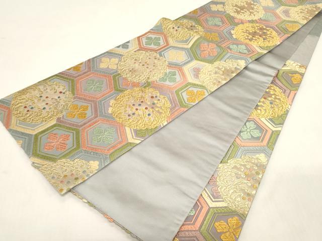 平和屋着物●唐織・西陣の老舗・名門・藤原織物　六通柄袋帯　唐織　亀甲花文　金糸　正絹　逸品　CABG2873dy