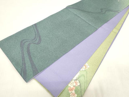 平和屋着物●中嶋まさひろ 蝋彩染作家　両面　太鼓柄袋帯　流水草花文　金彩　正絹　逸品　CABG2874dy