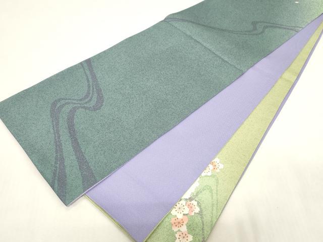 平和屋着物●中嶋まさひろ 蝋彩染作家　両面　太鼓柄袋帯　流水草花文　金彩　正絹　逸品　CABG2874dy