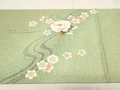 平和屋着物●中嶋まさひろ 蝋彩染作家　両面　太鼓柄袋帯　流水草花文　金彩　正絹　逸品　CABG2874dy
