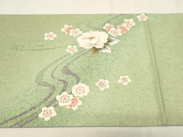 平和屋着物●中嶋まさひろ 蝋彩染作家　両面　太鼓柄袋帯　流水草花文　金彩　正絹　逸品　CABG2874dy