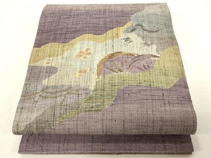 平和屋着物●両面　太鼓柄袋帯　紬地　すくい織　片輪車花文　正絹　逸品　CABG2877dy