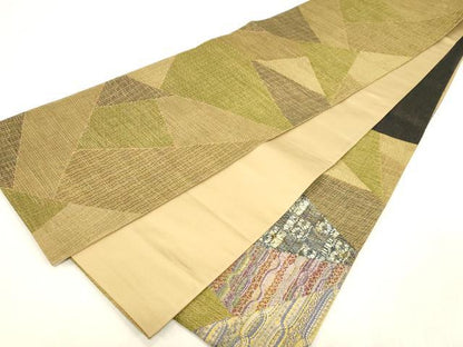 平和屋着物●六通柄袋帯　リボン織　切嵌　吉祥文　金糸　正絹　逸品　CABG2878dy