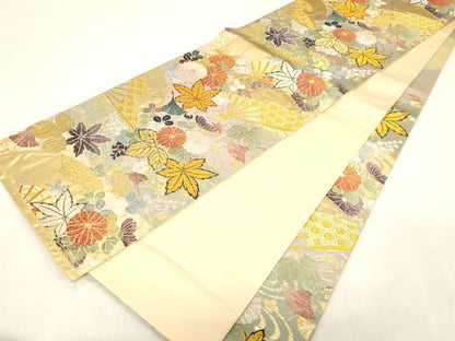 平和屋着物●六通柄袋帯　唐織　唐三彩　吹よせ扇面　金糸　正絹　逸品　CABG2879dy