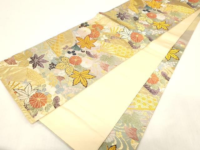 平和屋着物●六通柄袋帯　唐織　唐三彩　吹よせ扇面　金糸　正絹　逸品　CABG2879dy