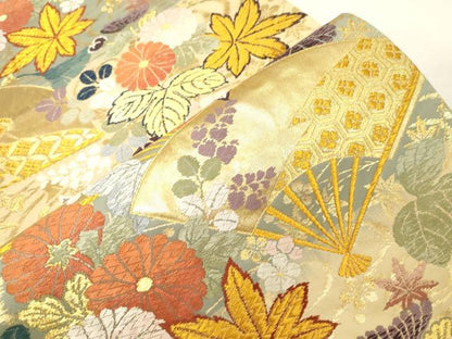 平和屋着物●六通柄袋帯　唐織　唐三彩　吹よせ扇面　金糸　正絹　逸品　CABG2879dy