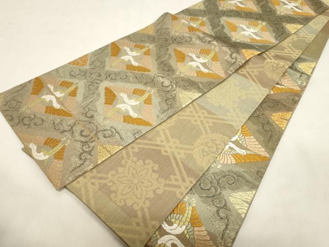 平和屋着物●両面　六通柄袋帯　室町源　唐織　双鶴文　金糸　正絹　逸品　CABG2883dy