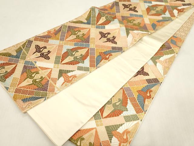平和屋着物●西陣　河合美術織物謹製　六通柄袋帯　唐織　双鶴文　金糸　正絹　逸品　CABG2884dy