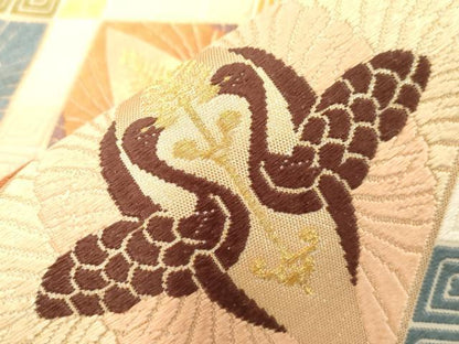 平和屋着物●西陣　河合美術織物謹製　六通柄袋帯　唐織　双鶴文　金糸　正絹　逸品　CABG2884dy