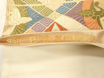平和屋着物●西陣　河合美術織物謹製　六通柄袋帯　唐織　双鶴文　金糸　正絹　逸品　CABG2884dy
