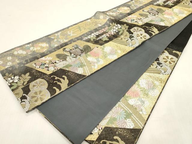 平和屋着物●六通柄袋帯　雪輪片輪車文　金銀糸　正絹　逸品　CABG2885dy