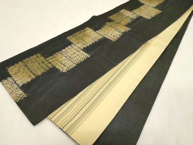 平和屋着物●両面　全通柄袋帯　紬地　杢目絞り　色紙文　正絹　逸品　CABG2889dy