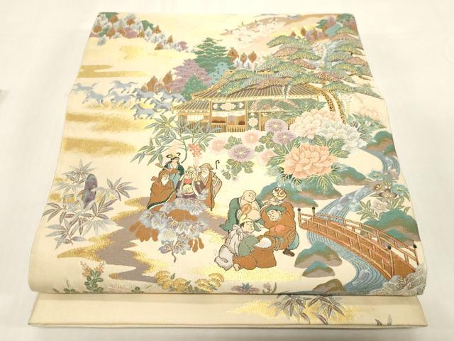 平和屋着物●六通柄袋帯　招福図　金糸　証紙・色紙付き　正絹　逸品　CABG2890dy