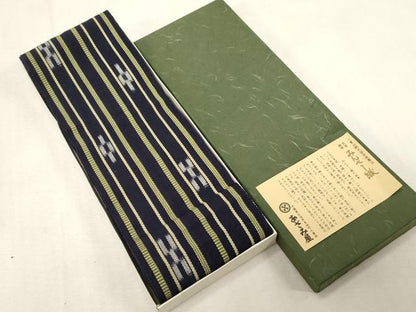平和屋着物●男性　沖縄県伝統工芸品　八重山ミンサー　手織り　角帯　幾何学間道　証紙付き　紙箱付き　綿　逸品　CABG2900dy