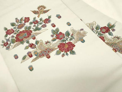 平和屋着物●塩瀬　九寸名古屋帯　手描き　更紗花鳥文　金彩　正絹　逸品　CABG2911dy