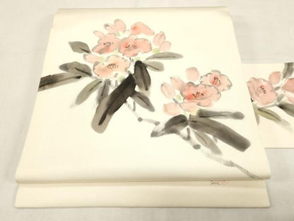 平和屋着物●本加賀友禅作家　成竹登茂男　塩瀬　九寸名古屋帯　手描き　草花文　正絹　逸品　CABG2916dy