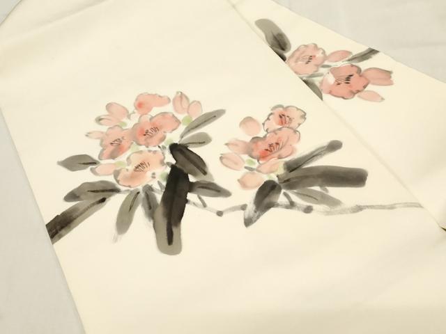 平和屋着物●本加賀友禅作家　成竹登茂男　塩瀬　九寸名古屋帯　手描き　草花文　正絹　逸品　CABG2916dy