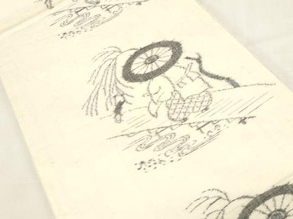 平和屋着物●九寸開き名古屋帯　手織り　本眞綿　紬　人物文　正絹　逸品　CABG2917dy