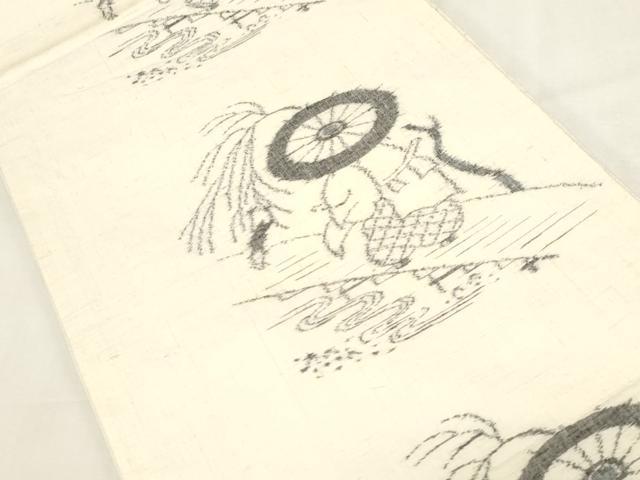 平和屋着物●九寸開き名古屋帯　手織り　本眞綿　紬　人物文　正絹　逸品　CABG2917dy