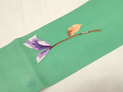平和屋着物●塩瀬　九寸名古屋帯　草花文　正絹　逸品　CABG2920dy
