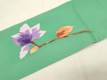 平和屋着物●塩瀬　九寸名古屋帯　草花文　正絹　逸品　CABG2920dy