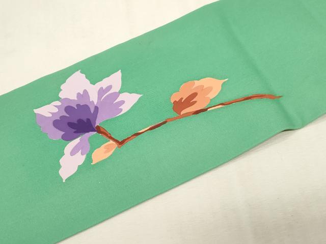 平和屋着物●塩瀬　九寸名古屋帯　草花文　正絹　逸品　CABG2920dy