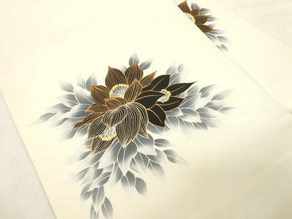 平和屋着物●塩瀬　九寸名古屋帯　草花文　金彩　正絹　逸品　CABG2921dy