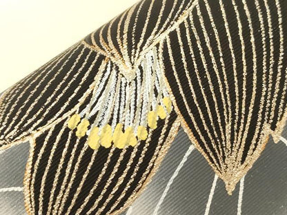 平和屋着物●塩瀬　九寸名古屋帯　草花文　金彩　正絹　逸品　CABG2921dy