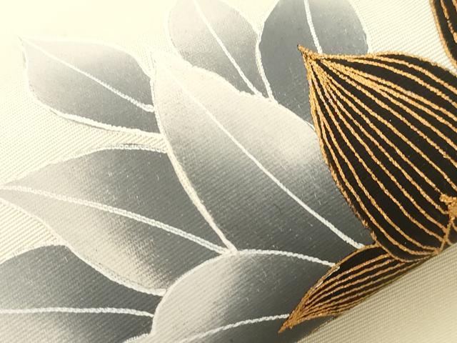 平和屋着物●塩瀬　九寸名古屋帯　草花文　金彩　正絹　逸品　CABG2921dy