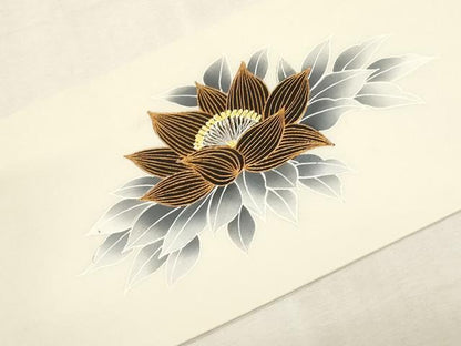 平和屋着物●塩瀬　九寸名古屋帯　草花文　金彩　正絹　逸品　CABG2921dy