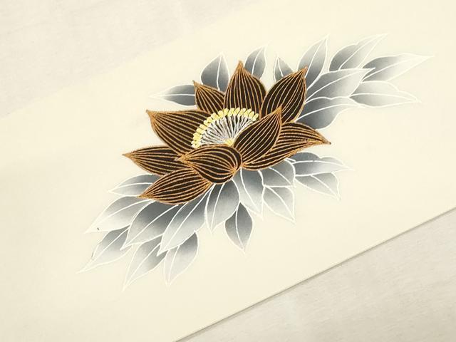 平和屋着物●塩瀬　九寸名古屋帯　草花文　金彩　正絹　逸品　CABG2921dy