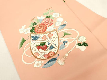 平和屋着物●塩瀬　九寸名古屋帯　花籠文　金彩　正絹　逸品　CABG2926dy