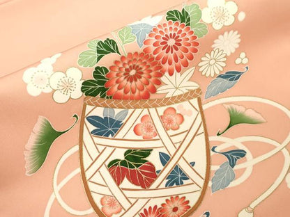平和屋着物●塩瀬　九寸名古屋帯　花籠文　金彩　正絹　逸品　CABG2926dy