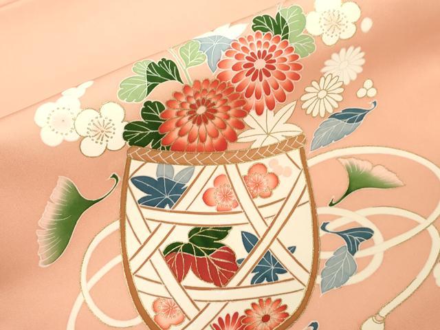 平和屋着物●塩瀬　九寸名古屋帯　花籠文　金彩　正絹　逸品　CABG2926dy