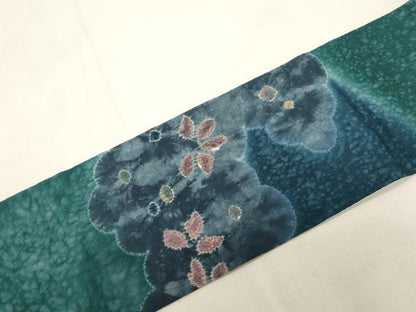 平和屋着物●九寸名古屋帯　絞り　草花文　正絹　逸品　CABG2927dy