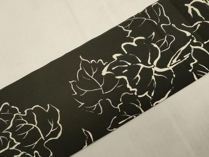 平和屋着物●全通柄九寸名古屋帯　ろうけつ染め　草木文　黒地　正絹　逸品　未使用　CABG2928dy
