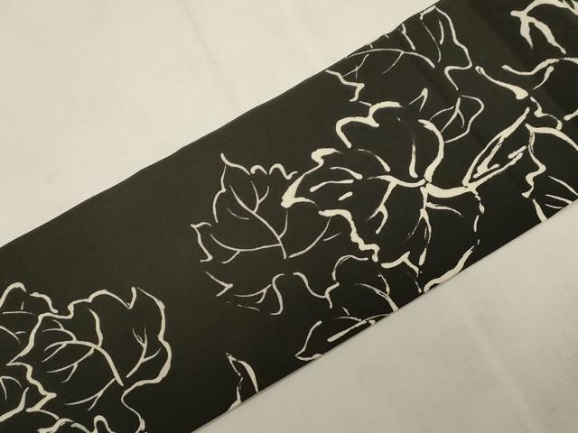 平和屋着物●全通柄九寸名古屋帯　ろうけつ染め　草木文　黒地　正絹　逸品　未使用　CABG2928dy