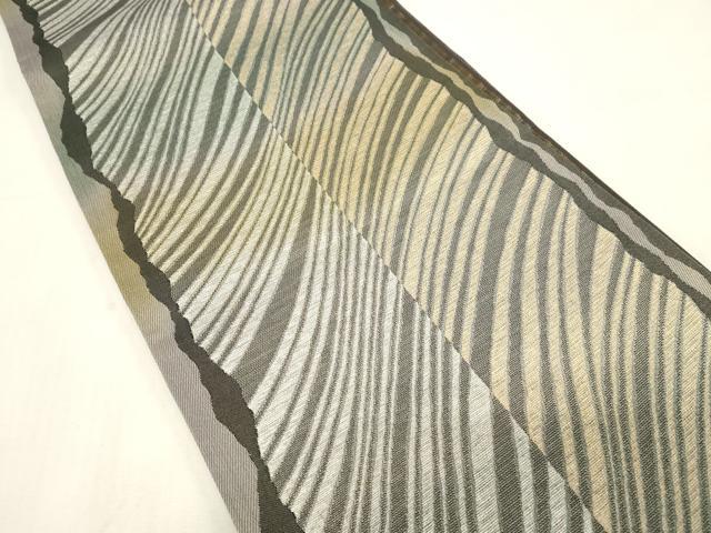 平和屋着物●両面　両方向　全通柄袋帯　斜線文　金銀糸　正絹　逸品　未使用　CABG2935dy