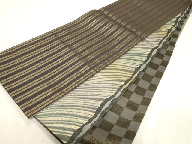 平和屋着物●両面　両方向　全通柄袋帯　斜線文　金銀糸　正絹　逸品　未使用　CABG2935dy