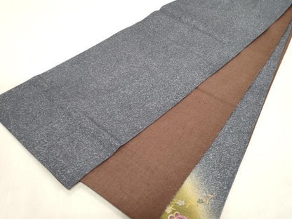 平和屋着物●太鼓柄袋帯　螺鈿　刺繍　花蝶文　金銀彩　正絹　逸品　未使用　CABG2969dy