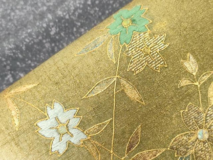 平和屋着物●太鼓柄袋帯　螺鈿　刺繍　花蝶文　金銀彩　正絹　逸品　未使用　CABG2969dy