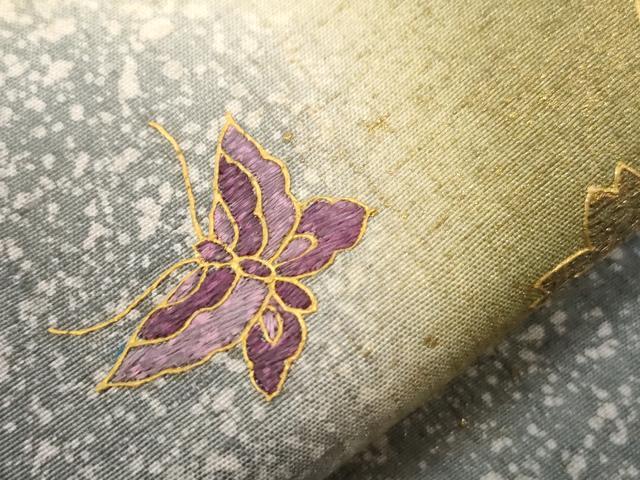 平和屋着物●太鼓柄袋帯　螺鈿　刺繍　花蝶文　金銀彩　正絹　逸品　未使用　CABG2969dy