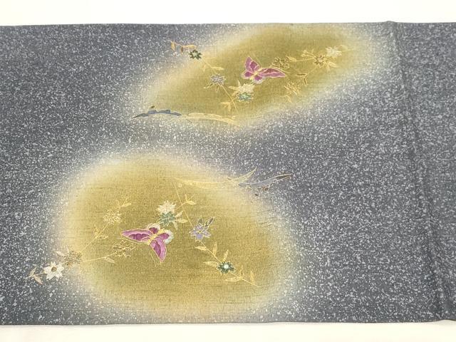 平和屋着物●太鼓柄袋帯　螺鈿　刺繍　花蝶文　金銀彩　正絹　逸品　未使用　CABG2969dy