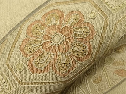 平和屋着物●中国三大刺繍　スワトウ刺繍　相良刺繍　総刺繍　太鼓柄袋帯　地紙草花文　正絹　逸品　CABG2970dy
