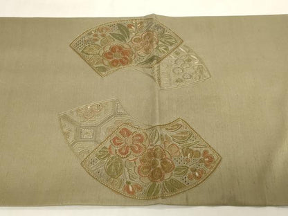 平和屋着物●中国三大刺繍　スワトウ刺繍　相良刺繍　総刺繍　太鼓柄袋帯　地紙草花文　正絹　逸品　CABG2970dy